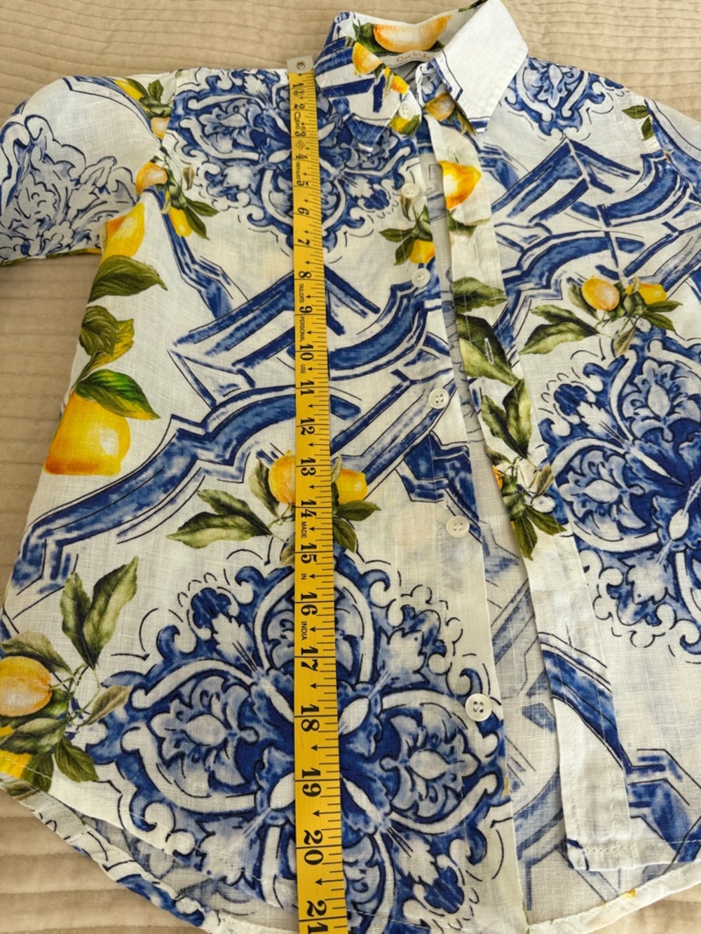 ๐ฏ Italian linen button down shirt. Classic lemons ๐ print, boys ,girls Size XS-S - Picture 8 of 11